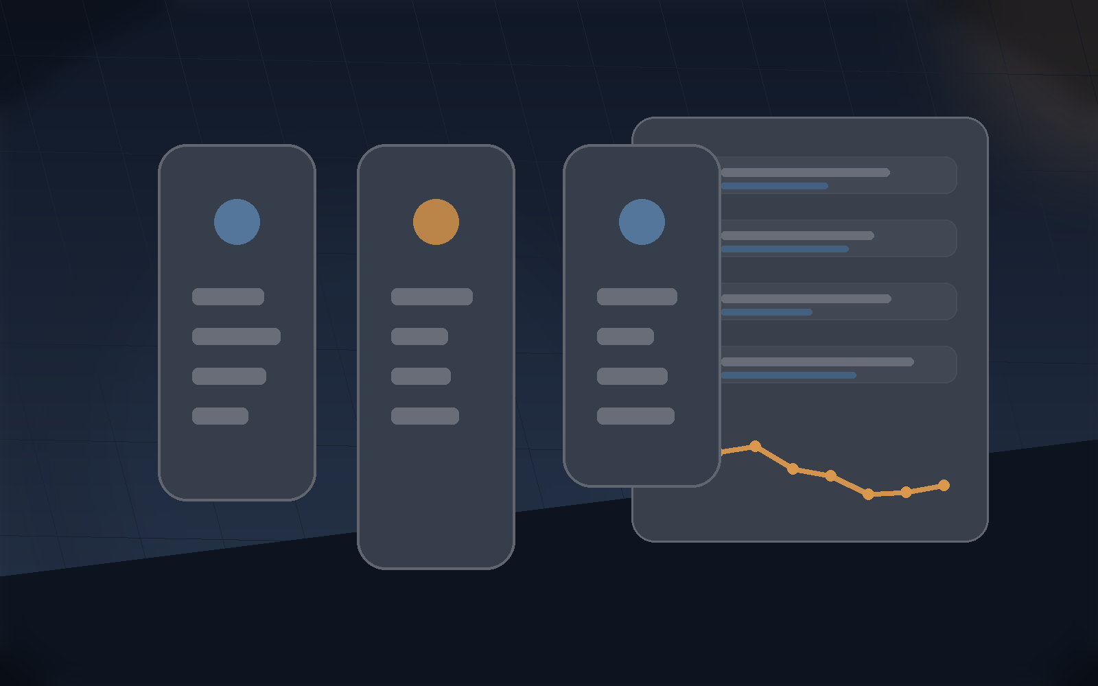 Adaptive training app dashboard scene with plan and load trend cards.