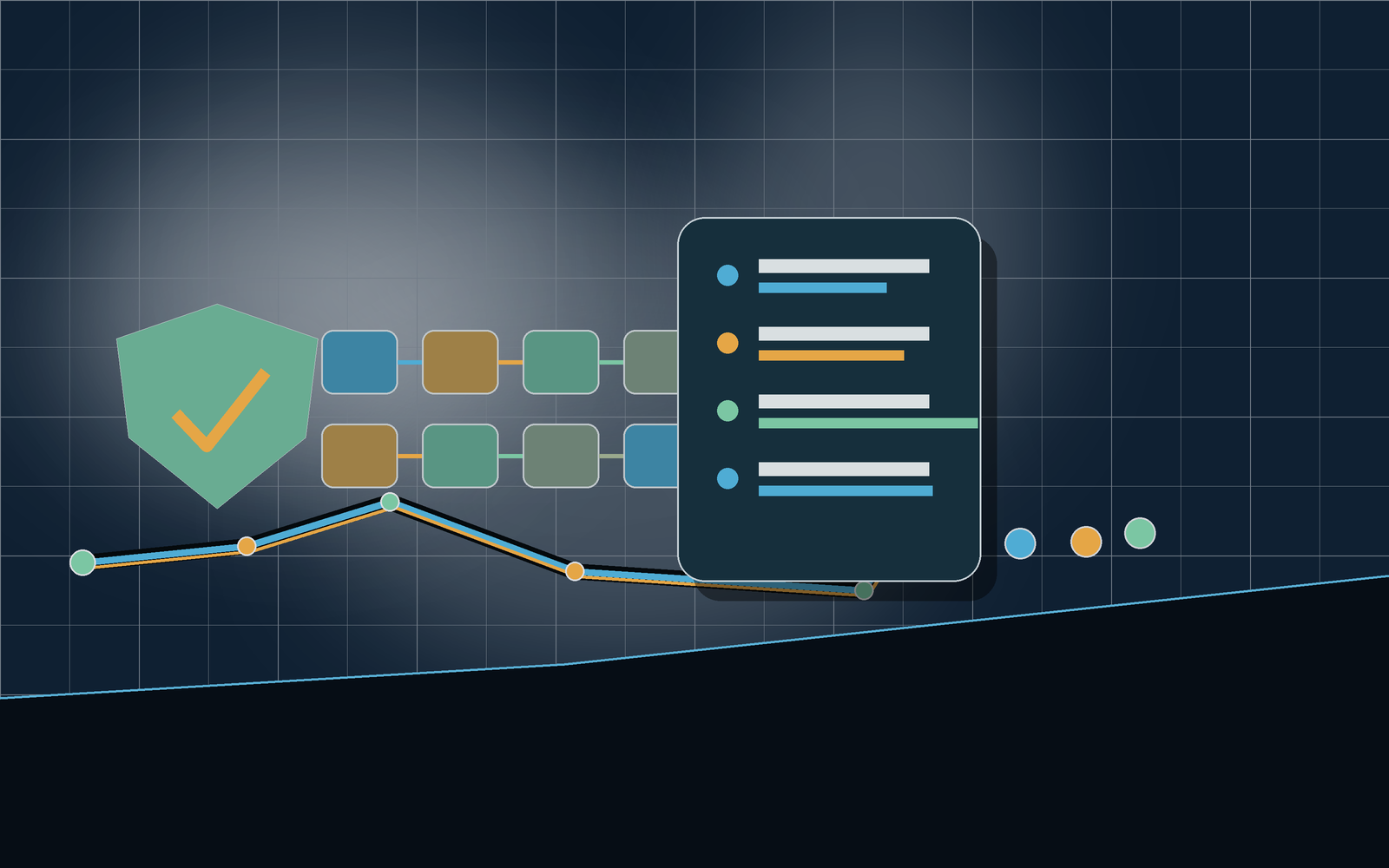 Cross-device sign-in scene with privacy shield and device cards.