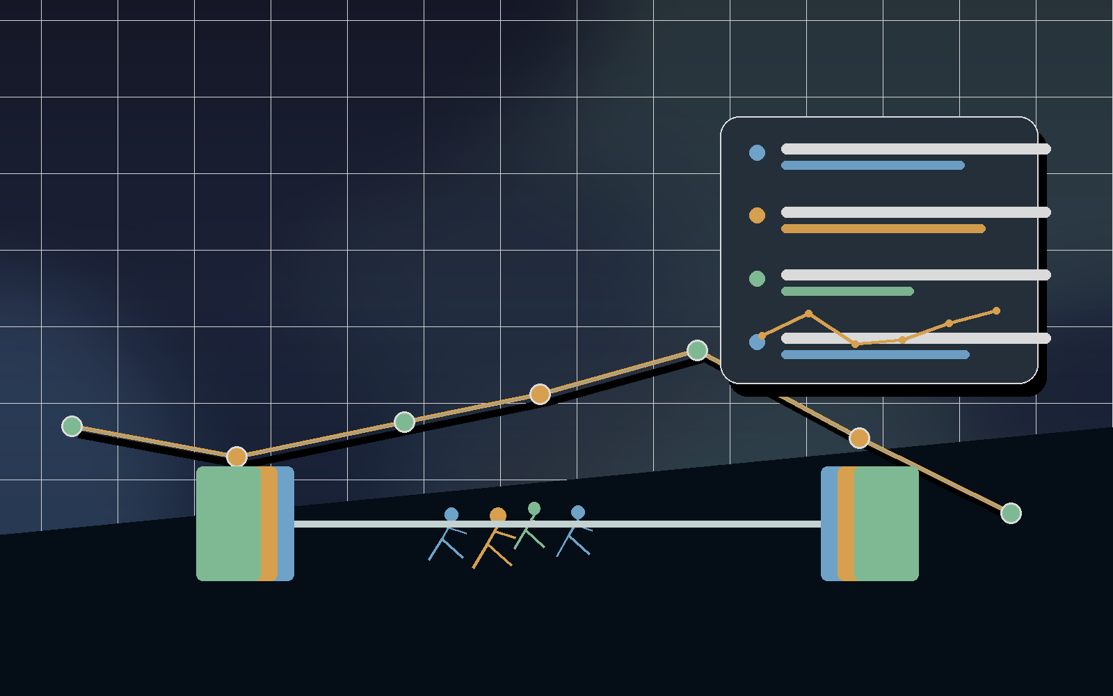 Hybrid training dashboard with running and lifting trend cards.