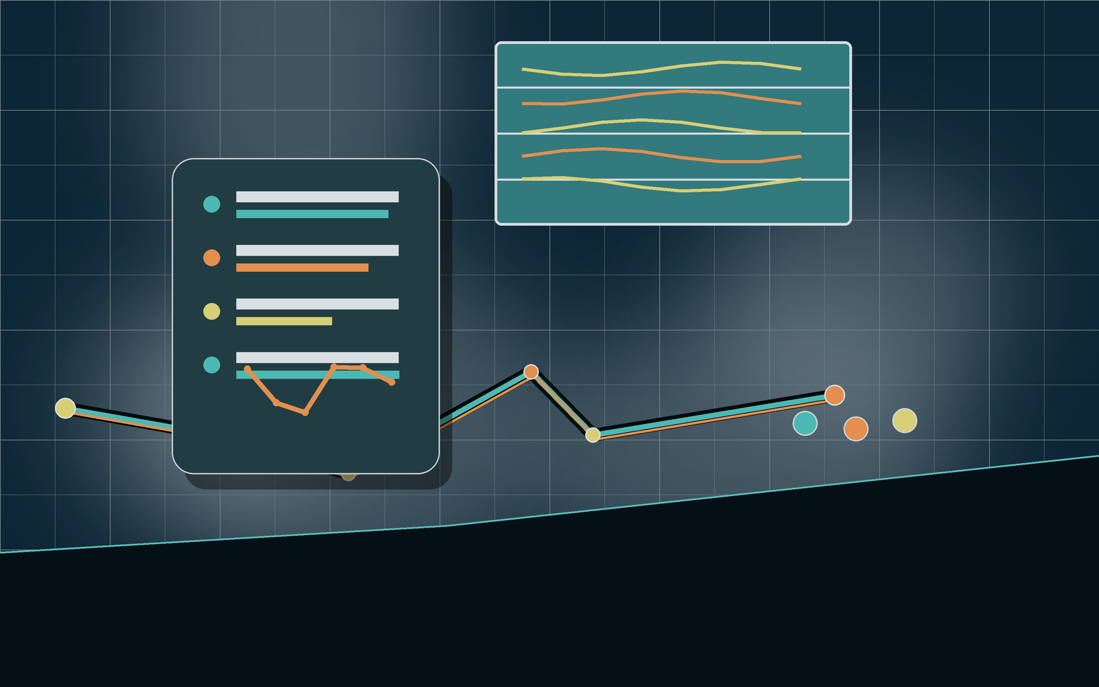 Swim training dashboard with lane lines and workout trend cards.