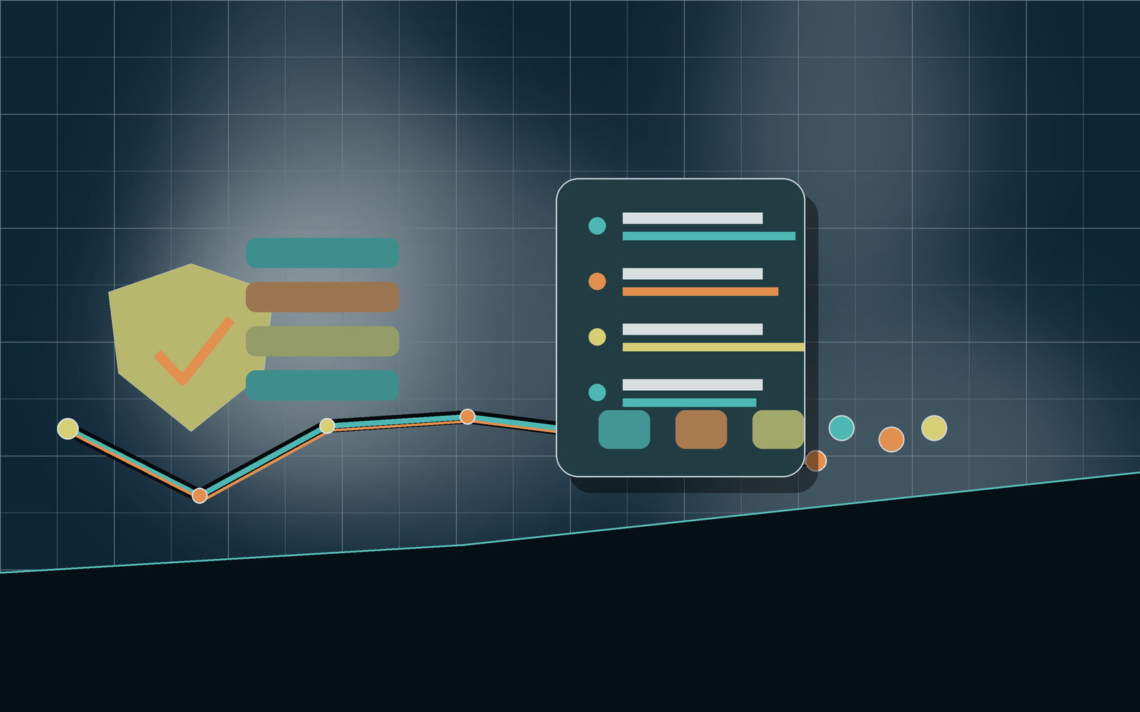 Privacy-safe coach dashboard scene with shield and completion cards.
