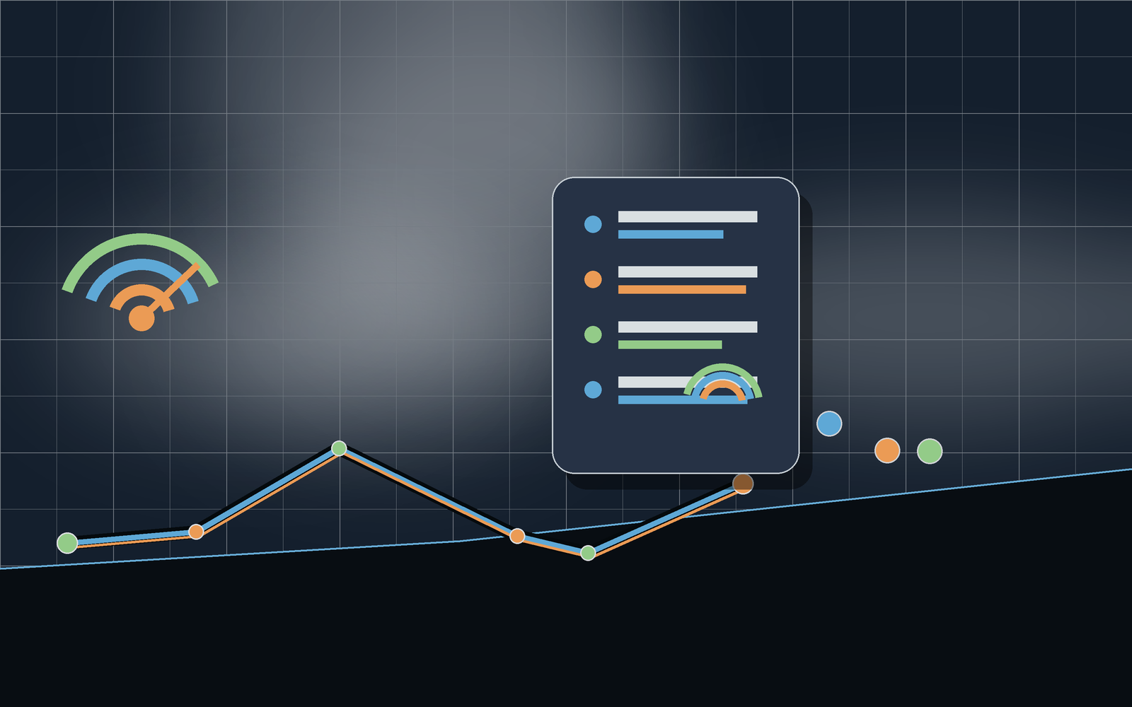 Endurance readiness score scene with gauge arcs and route markers.