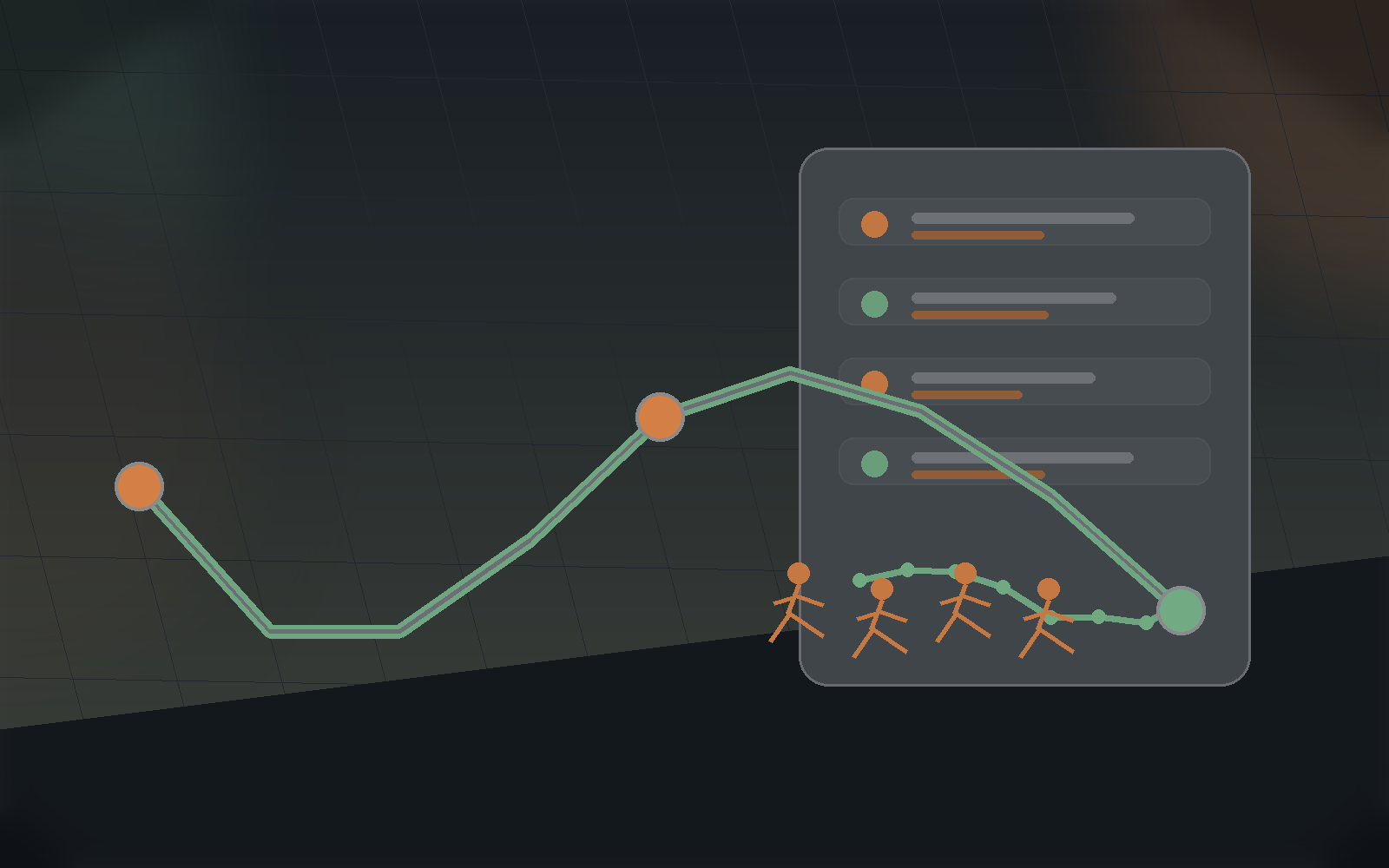 Marathon planning dashboard with route and workout trend cards.