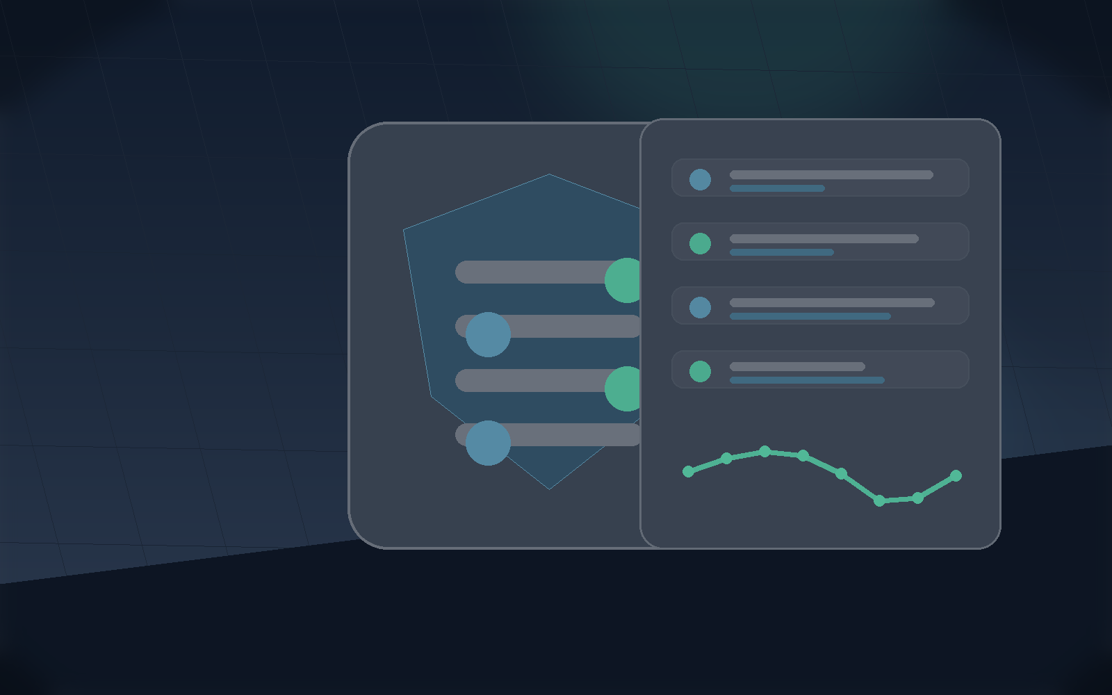 Wearable data privacy scene with a shield and workout summary cards.