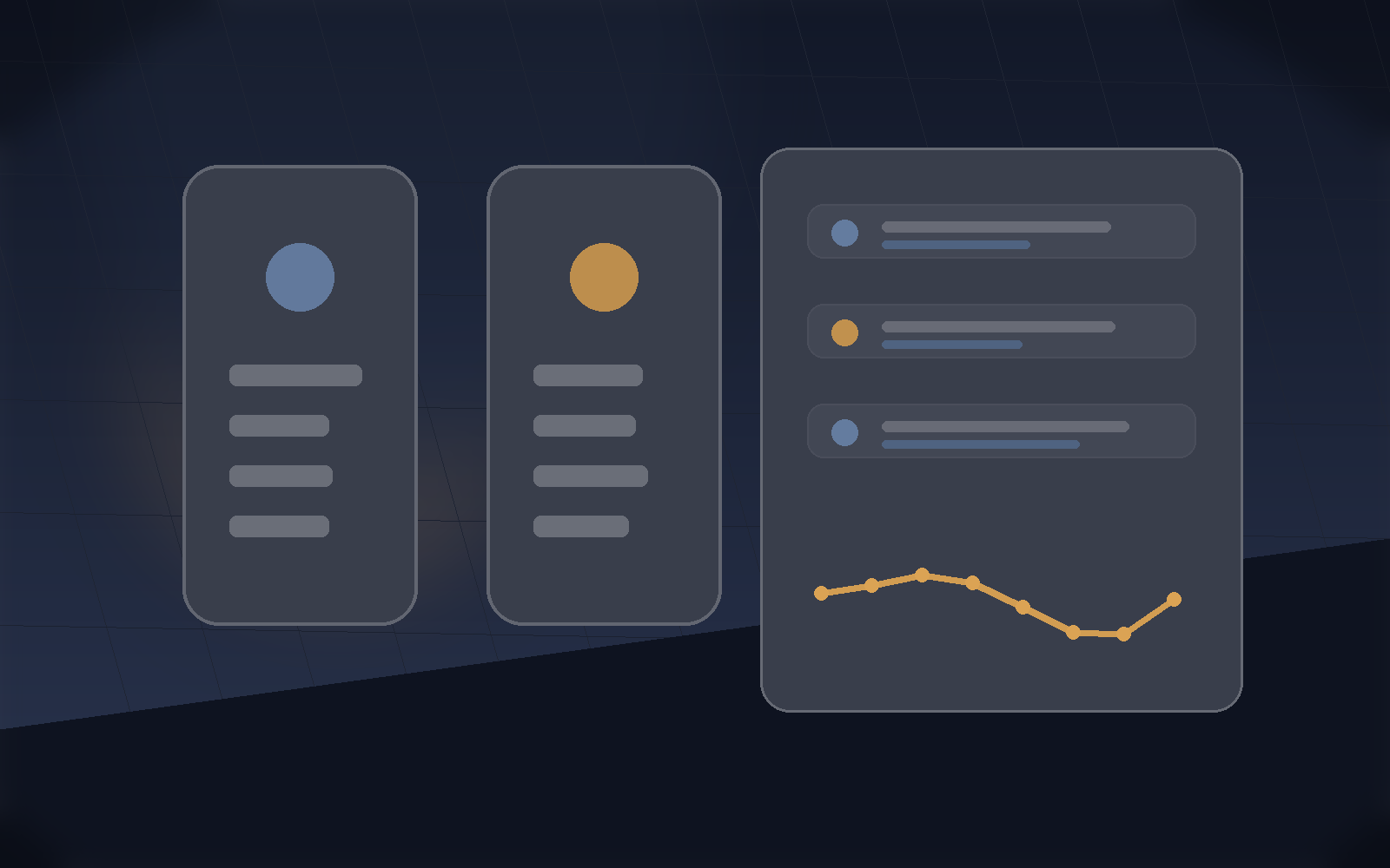 Three training app panels shown beside a workout dashboard for comparison.