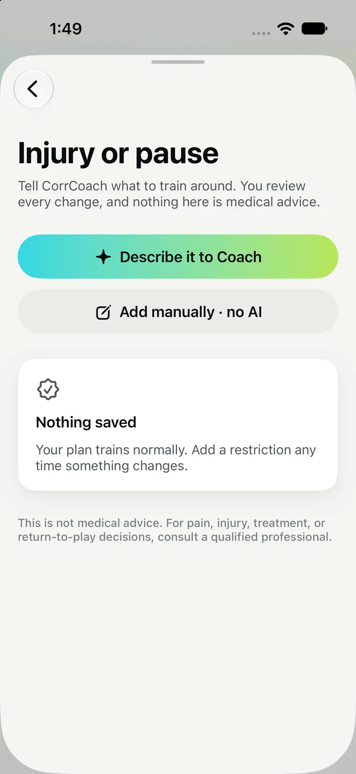 The injury or pause screen on iPhone.