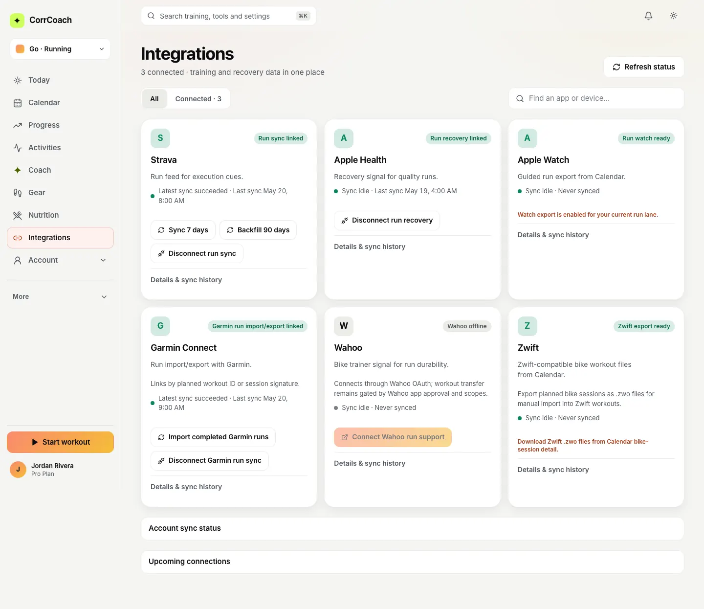 The integrations page on the web.